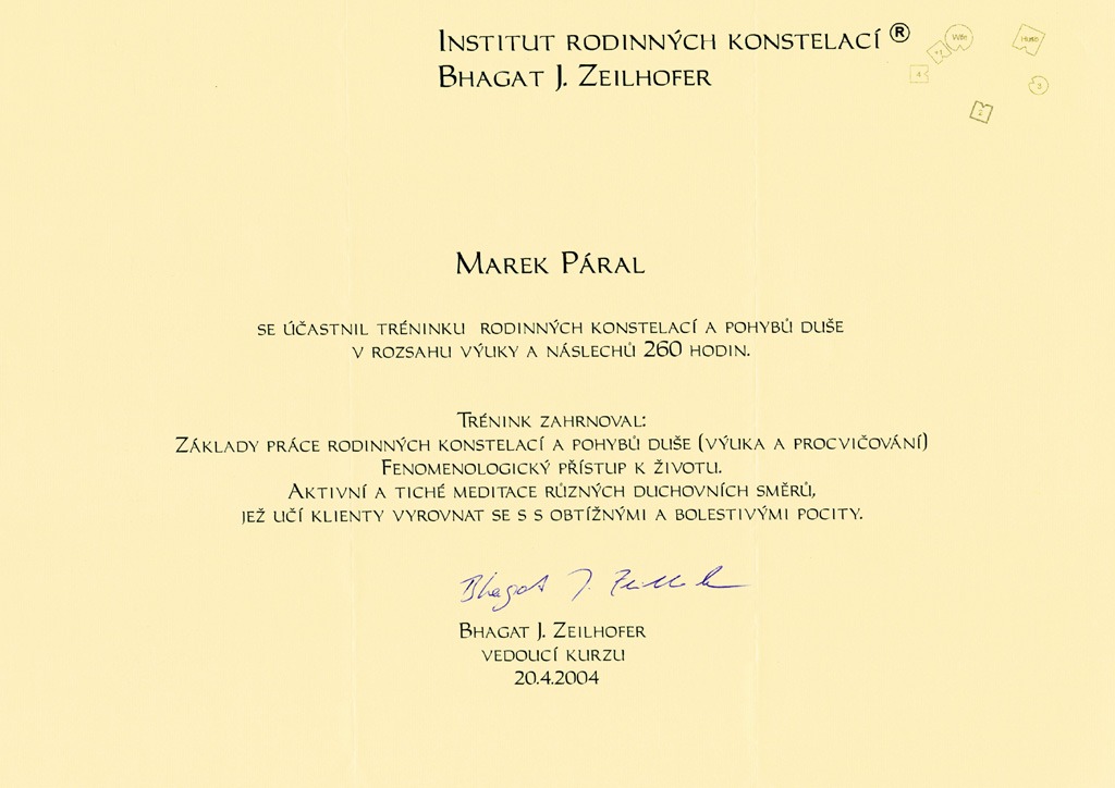 Certifikát Marek Páral